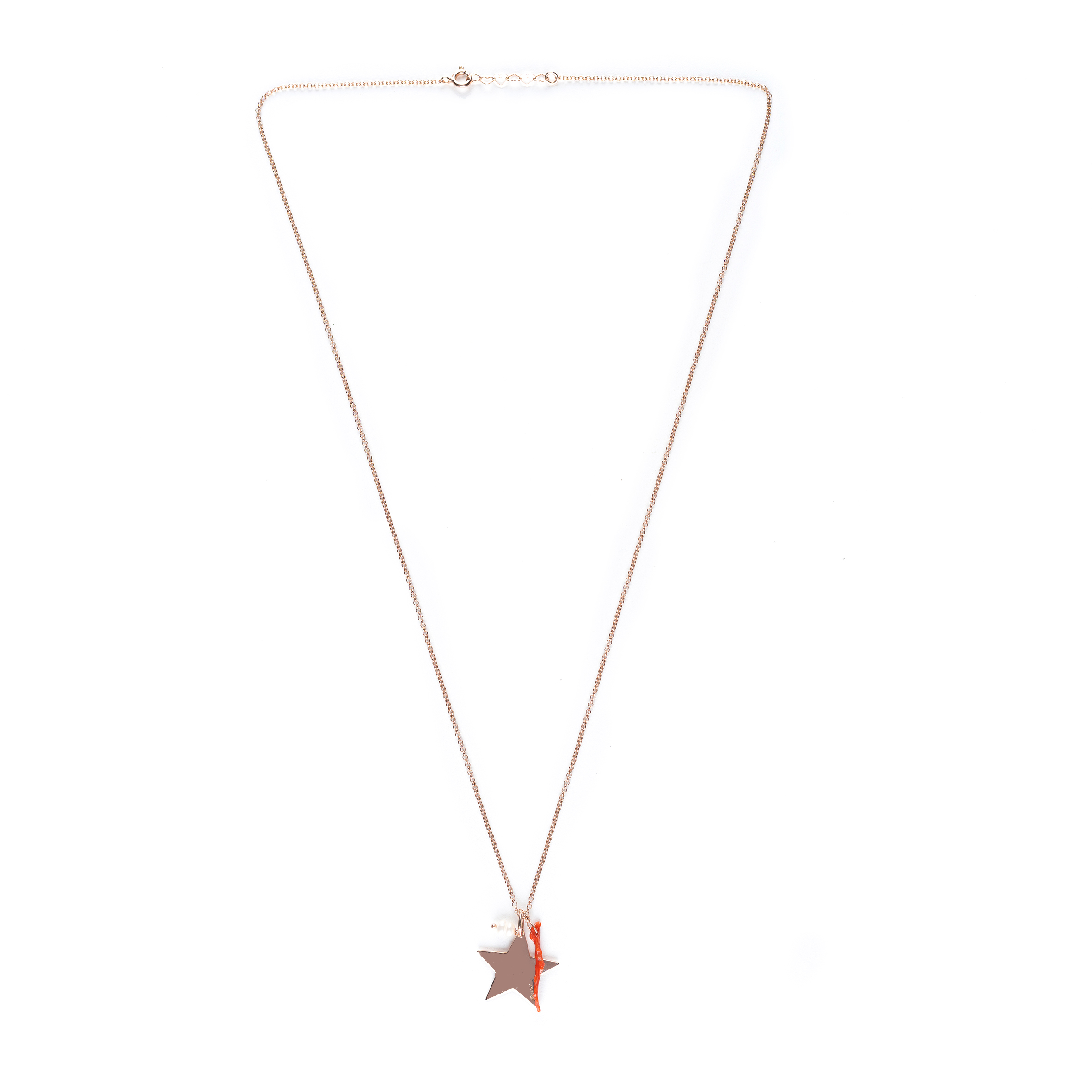 Collana in argento colore oro rosa con corallo e perla di fiume