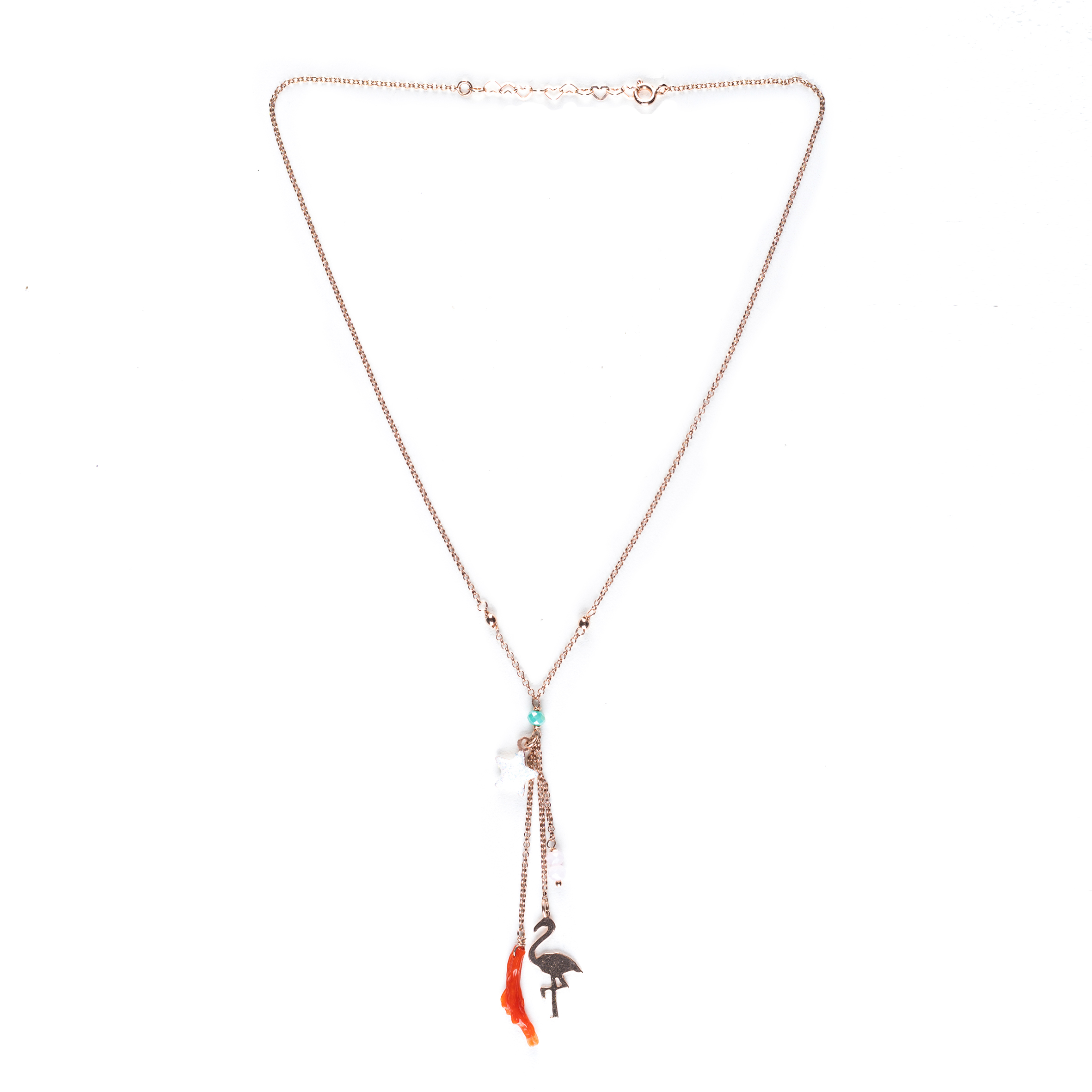 Collana argento colore oro rosa con corallo e stella
