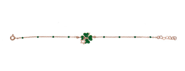 Bracciale in argento e oro rosa con quadrifoglio smaltato