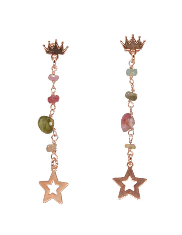Orecchini argento e oro rosa con tormalina e stelle