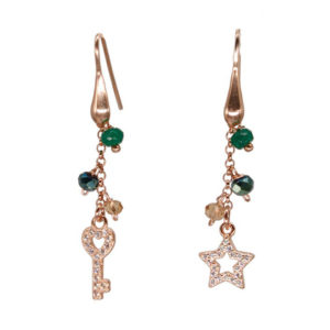Orecchini in argento e oro rosa con stella e chiave con zirconi