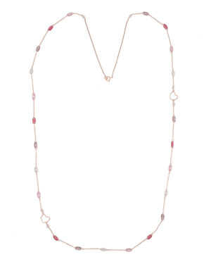 Collana argento e oro rosa con zirconi ametista rubino e quarzo rosa