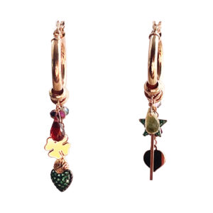 orecchini argento e oro rosa con bacchetta magica e cuore sacro