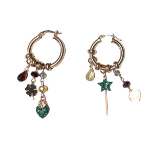 Orecchini in argento e oro rosa con cuore sacro e bacchetta magica - immagine 2