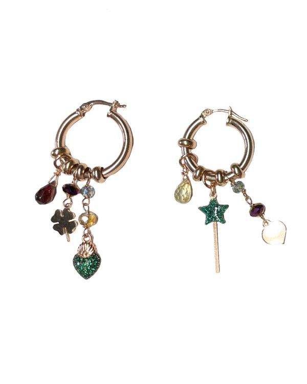 Orecchini in argento e oro rosa con cuore sacro e bacchetta magica - immagine 2